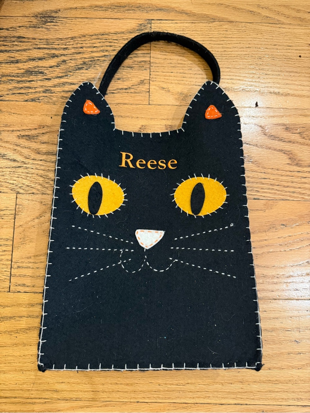 Personalized Pottery Barn Black Cat Trick or Treat Bag with Reese Name